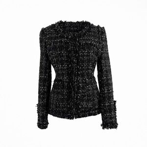 Goodnight Macaroon Black Tweed Fringe-Trim Blazer